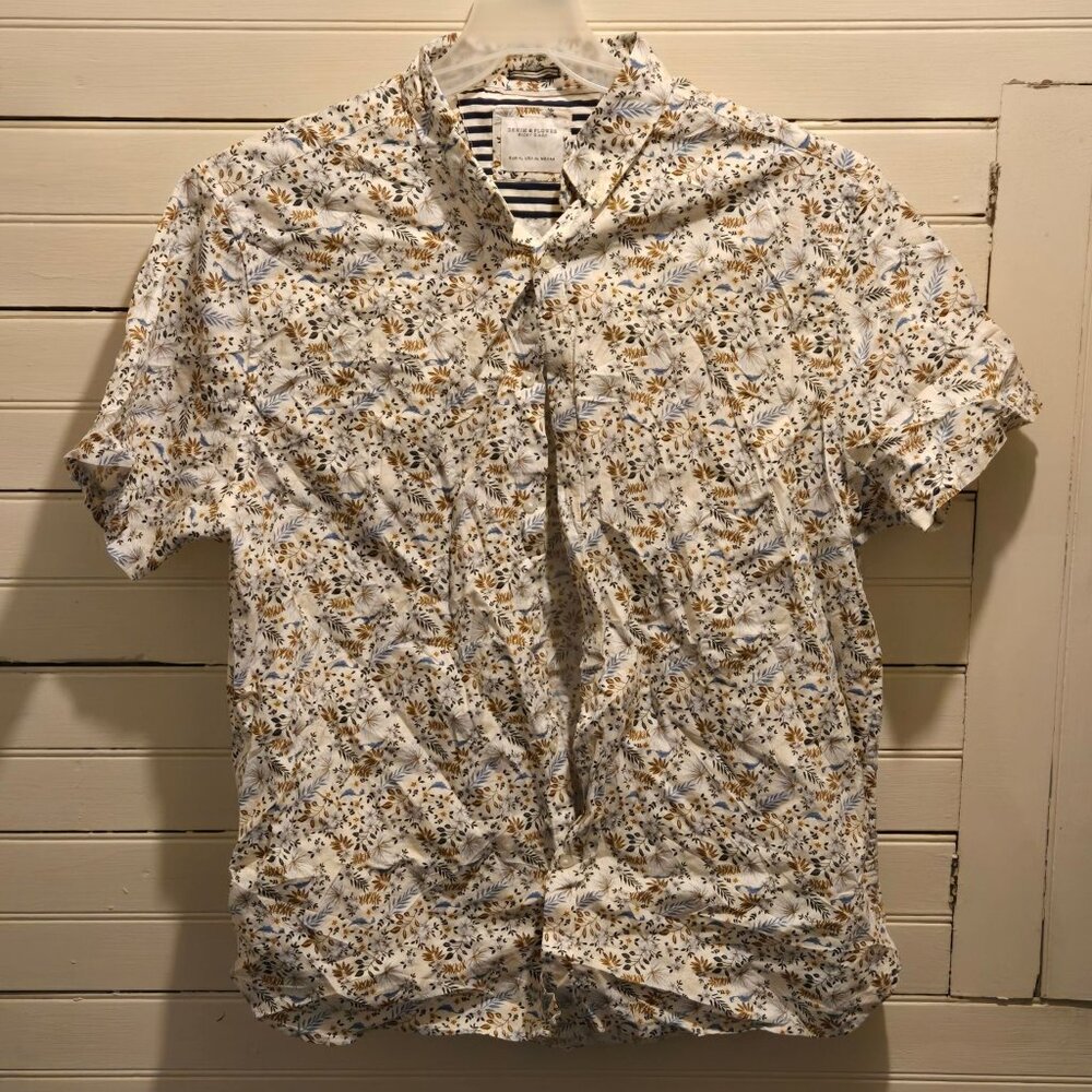 Denim & Flower Ricky Singh Shirt Mens XL Floral Short Sleeve Button Front White